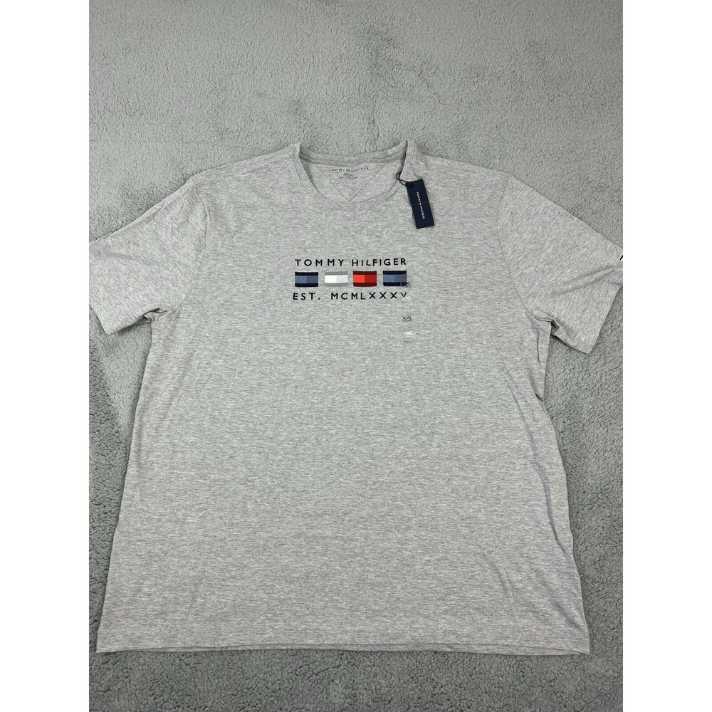 New Tommy Hilfiger Size Large Gray Flag Tee Shirt Logo Men's Short Sleeve NWT